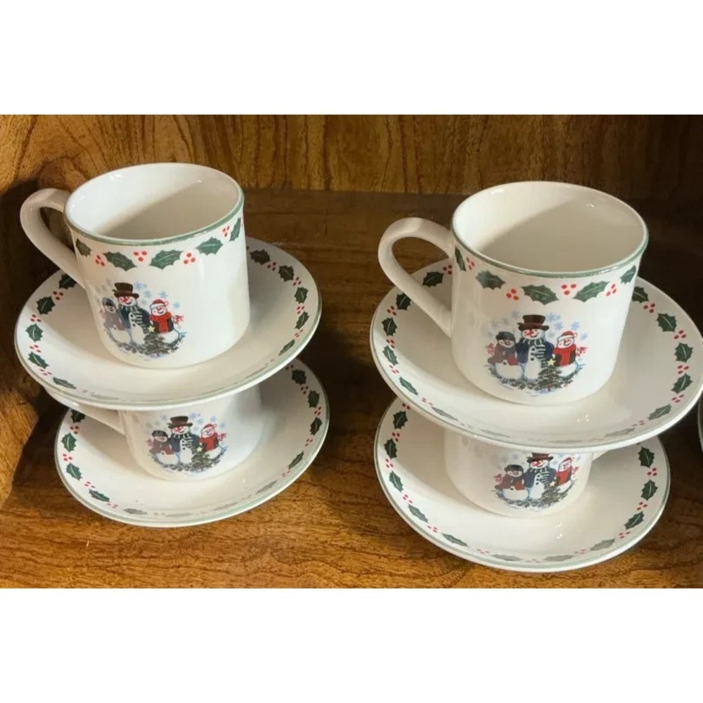 Vintage 16pc GEI Christmas Snowman Family Dinnerware Set Service For 4 - Picture 2 of 4